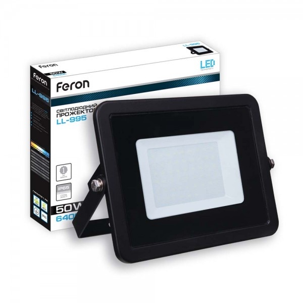 Світлодіодний прожектор Feron LL-995 50W 6400K 230V (200*172*33mm) Чорний IP 65 (5834)