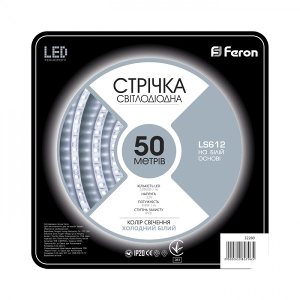 Світлодіодна стрічка Feron SANAN LS612 120SMD/м 12V IP22 білий