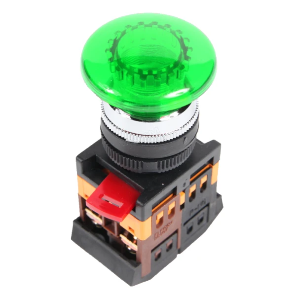 Кнопка AELA-22 "Грибок" зелений d22мм неон/240В 1з+1р IEK (BBG20-AELA-K06)