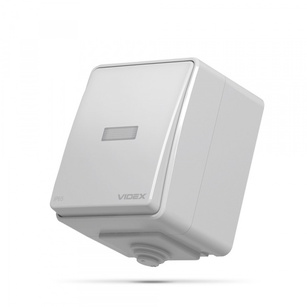 VIDEX BINERA IP65 Выключатель наружный 1кл с подсветкой серый (VF-BNW11L-G) (10/100)