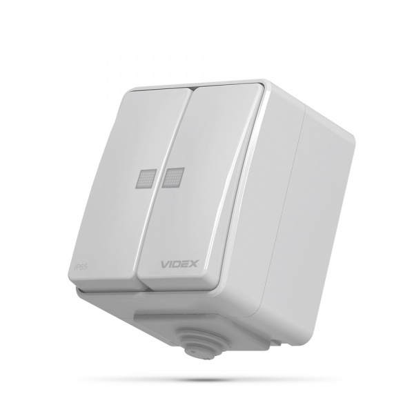 VIDEX BINERA IP65 Выключатель наружный 2кл с подсветкой серый (VF-BNW12L-G) (10/100)
