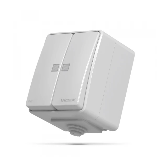 VIDEX BINERA IP65 Выключатель наружный 2кл с подсветкой серый (VF-BNW12L-G) (10/100)