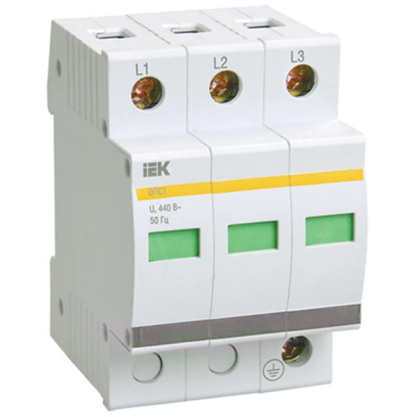 Обмежувач імпульсних перенапруг ОПС1-B 3Р In=30kA Un=400B Im=60kA IEK (MOP20-3-B)