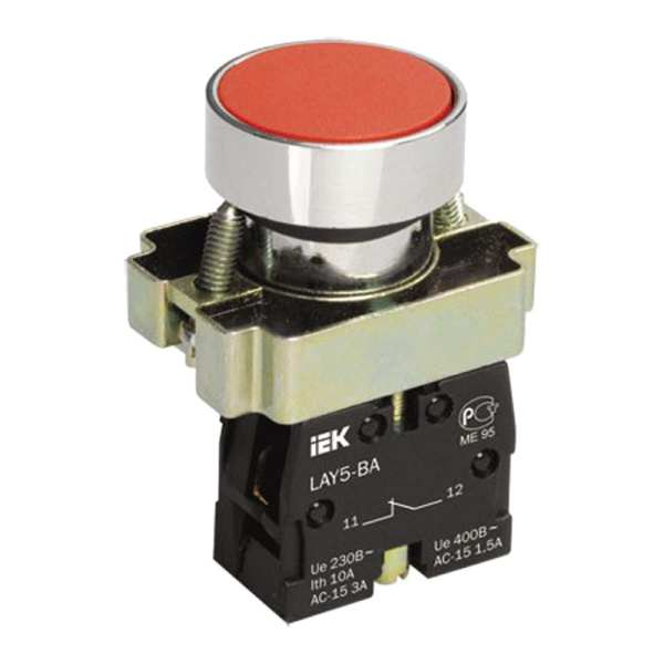 Кнопка керування LAY5-BA42 без підсвічування червона 1р IEK (BBT61-BA-K04)