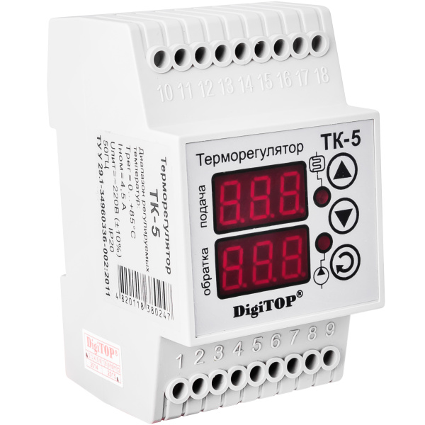 Двоканальний терморегулятор ТК-5 DigiTOP (на DIN-рейку)