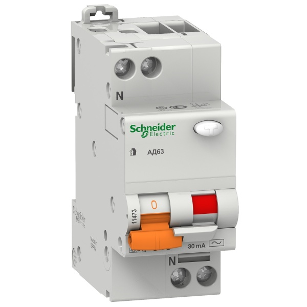 Диференціальний автоматичний вимикач АД63 2P 25A 30мА Domae Schneider Electric (11474)