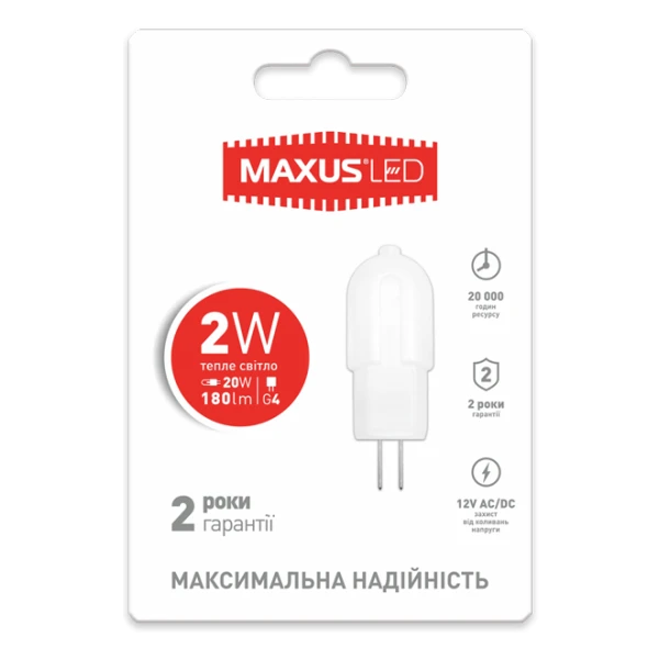 Лампа світлодіодна LED G4 2W 3000K 12V AC/DC MAXUS (1-LED-207)