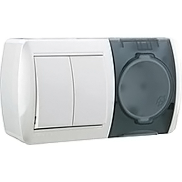 710-0200-171 NATA Вимикач 2-х кл. та розетка з/з, з кришкою, білий., горизонталь (10шт/120шт)