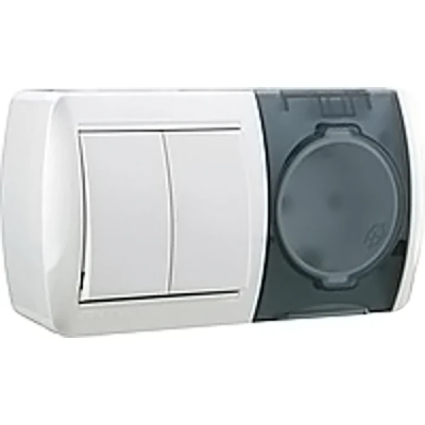710-0200-171 NATA Вимикач 2-х кл. та розетка з/з, з кришкою, білий., горизонталь (10шт/120шт)