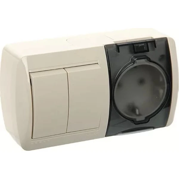 710-0300-171 NATA Вимикач 2-х кл. та розетка з/з, з кришкою, крем, горизонталь (10шт/120шт)