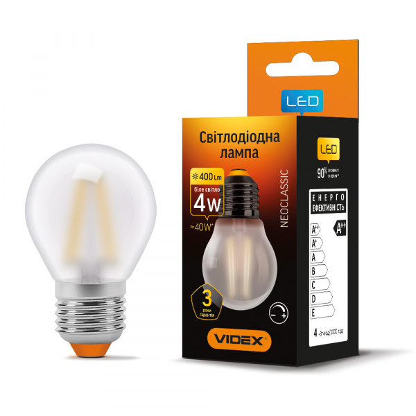 LED лампа VIDEX Filament G45FMD 4W E27 4100K дімерна