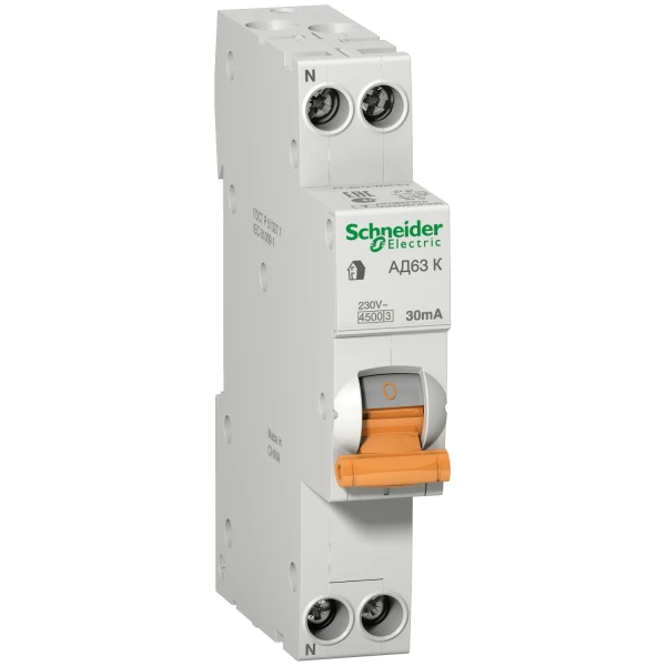 Диференціальний автоматичний вимикач АД63К 1P+N 16A 30MA C 18мм Domae Schneider Electric (12522)