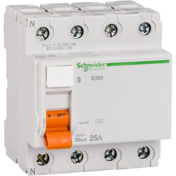 Диференціальний вимикач навантаження ВД63 4P 25A 30МA Domae Schneider Electric (11460)
