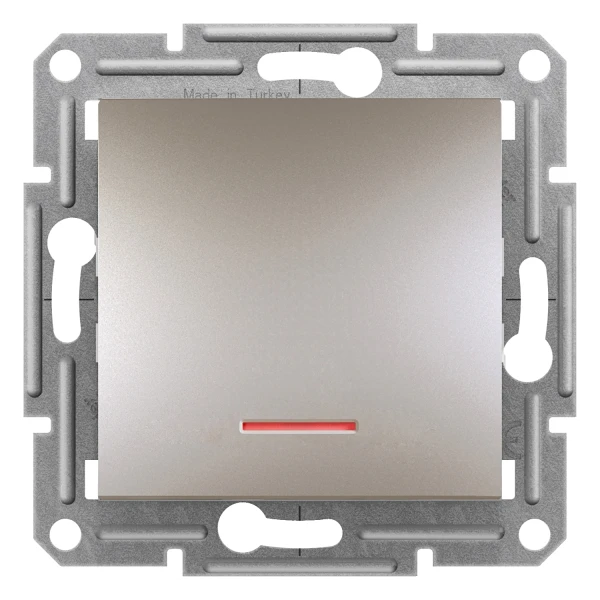 Перемикач одноклавішний з підсвічуванням, самозатискний, ASFORA бронза Schneider Electric (EPH1500169)