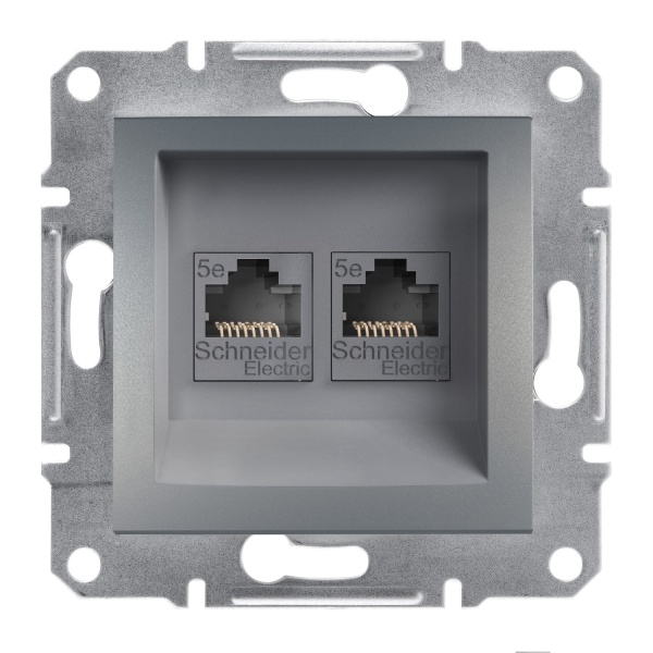 Розетка комп'ютерна RJ45 UTP КАТ. 5Е подвійна ASFORA сталь Schneider Electric (EPH4400162)