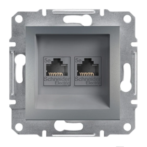Розетка комп'ютерна RJ45 UTP КАТ. 5Е подвійна ASFORA сталь Schneider Electric (EPH4400162)