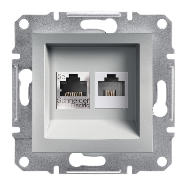 Розетка комп'ютерна RJ45 КАТ. 5Е І телефонній розетці RJ12 ASFORA алюміній Schneider Electric (EPH4900161)