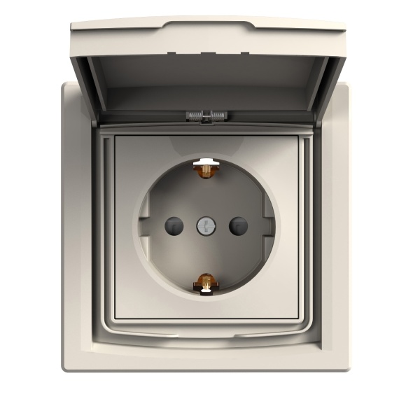 Розетка IP44 з кришкою, заземленням та захисними шторками, крем ASFORA Schneider Electric (EPH3100323)