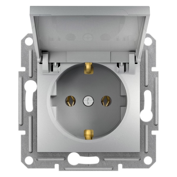 Розетка з кришкою та заземленням ASFORA алюміній Schneider Electric (EPH3100161)