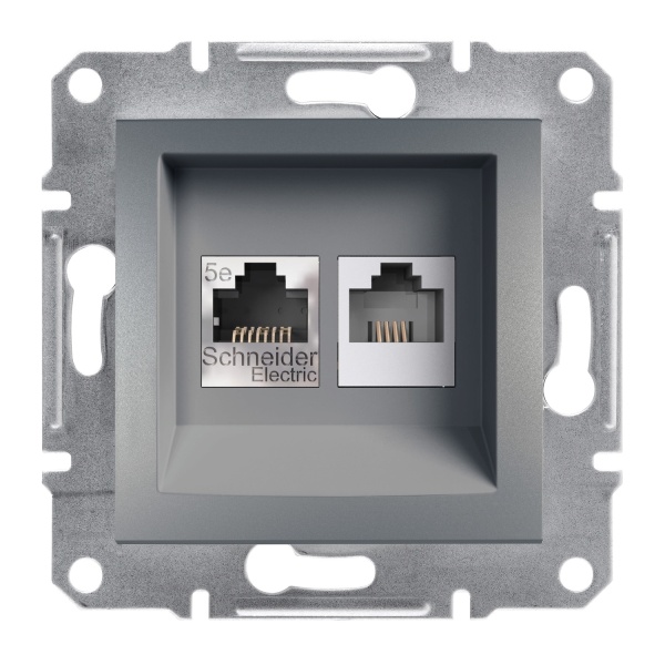 Розетка комп'ютерна RJ45 КАТ. 5Е І телефонній розетці RJ12 ASFORA сталь Schneider Electric (EPH4900162)