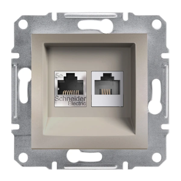 Розетка комп'ютерна RJ45 КАТ. 5Е та телефонної розетки RJ12 ASFORA бронза Schneider Electric (EPH4900169)