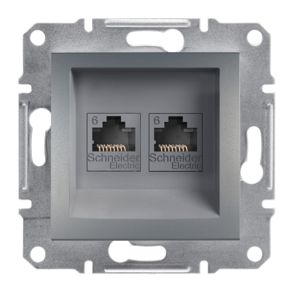 Розетка комп'ютерна RJ45 UTP КАТ.6 подвійна ASFORA сталь Schneider Electric (EPH4800162)