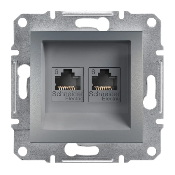 Розетка комп'ютерна RJ45 UTP КАТ.6 подвійна ASFORA сталь Schneider Electric (EPH4800162)