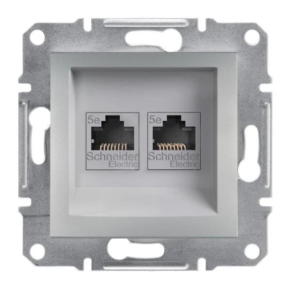Розетка комп'ютерна RJ45 UTP КАТ. 5Е подвійна ASFORA алюміній Schneider Electric (EPH4400161)
