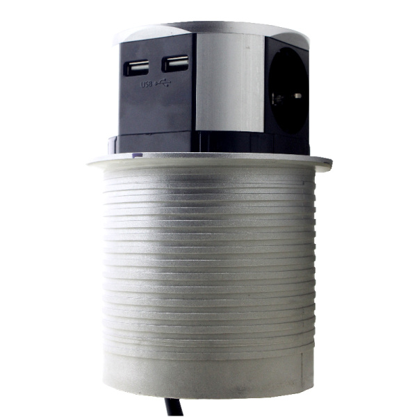Портативна меблі настільна розетка (горизонтальна) 3x16A, 2 USB (2.4A)
