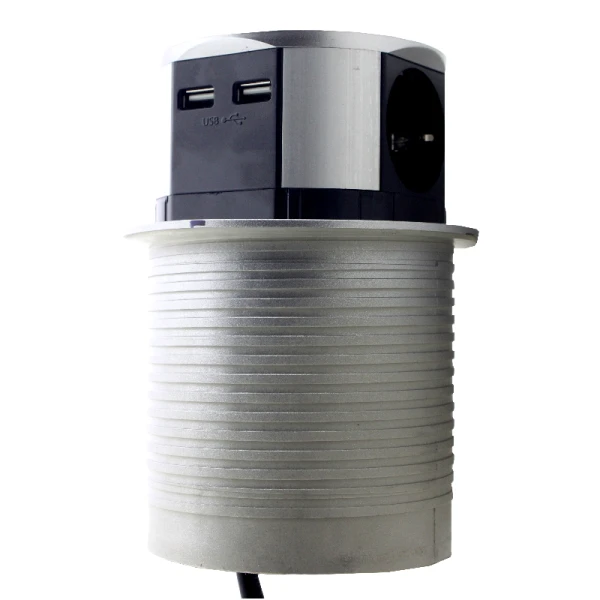 Портативна меблі настільна розетка (горизонтальна) 3x16A, 2 USB (2.4A)