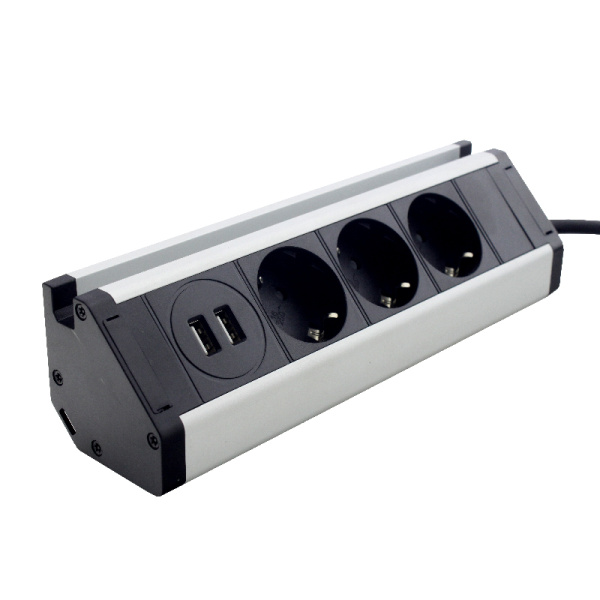 Портативна розетка меблів (кухонна кутова) 3 x16A, 2 USB (2.4A)