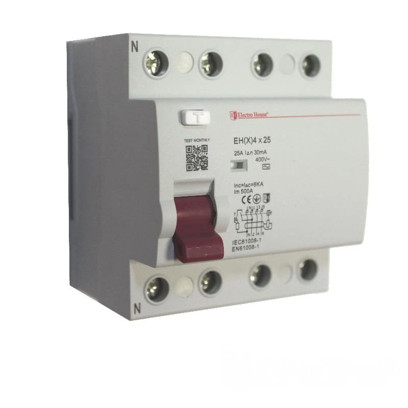 EHx4x25.jpg Пристрій захисного відключення RCC B EH(X) 4x25 4P 25A 30mA - Зображення 1