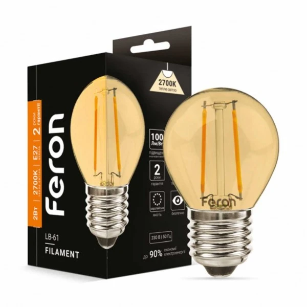 Світлодіодна лампа Feron LB-61 2Вт E27 2700K золото