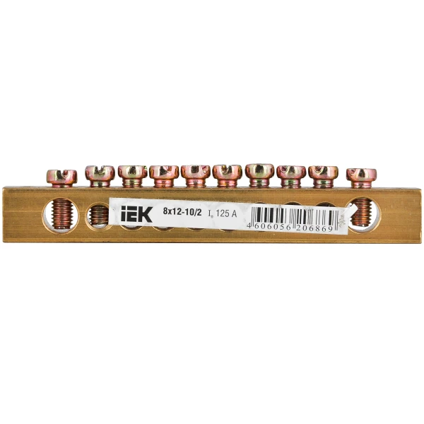 Шина PEN "земля-нуль" 8х12мм 10/2 10груп/креп по краяхIEK (YNN21-10-100)