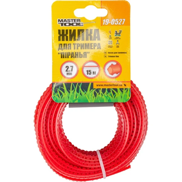 Жилка для тріммера MASTERTOOL "Піранья" 2.70 мм 15 м зубчастий квадрат 19-0527