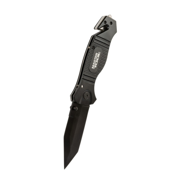Ніж складаний MASTERTOOL "ELMAX" 207х37х16 мм чорне нержавіюче лезо алюмінієва рукоятка стропоріз склобій 79-0124