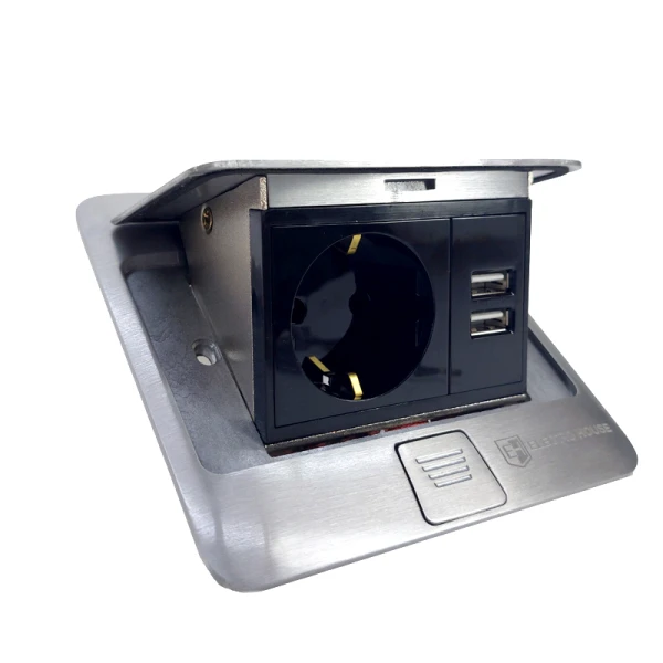 Розетка для підлоги врізна  Алюміній 16 А  + 2 USB 2,1 А IP44