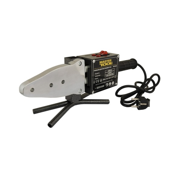 Паяльник для пластикових труб MASTERTOOL 20-63 мм 2 режими 1100-2200 Вт/220 V/50 Hz 0-300°С IP44 LED металевий кейс/аксесуари ППТ2200
