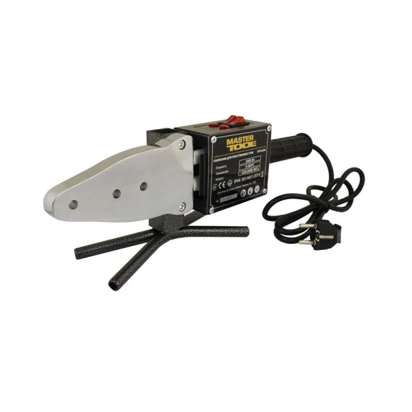 Паяльник для пластикових труб MASTERTOOL 20-63 мм 2 режими 1100-2200 Вт/220 V/50 Hz 0-300°С IP44 LED металевий кейс/аксесуари ППТ2200