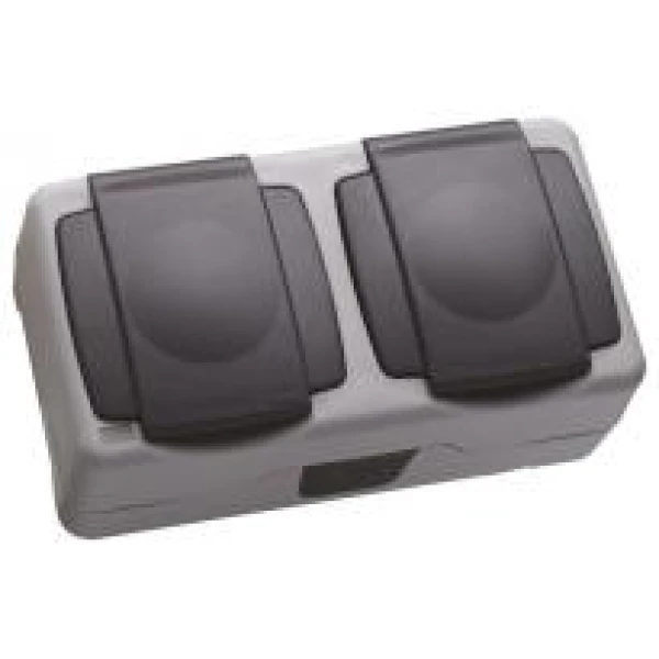 Розетка 2-на з заземленням та кришкою Makel Nemliyer Plus IP55 сірий 36064201