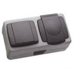 Вимикач 1-клавішний+розетка з кришкою Makel Nemliyer Plus IP55 сірий 36064202