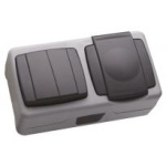 Вимикач 2-клавішний+розетка з кришкою Makel Nemliyer Plus IP55 сірий 36064203
