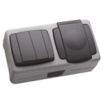 Вимикач 2-клавішний+розетка з кришкою Makel Nemliyer Plus IP55 сірий 36064203