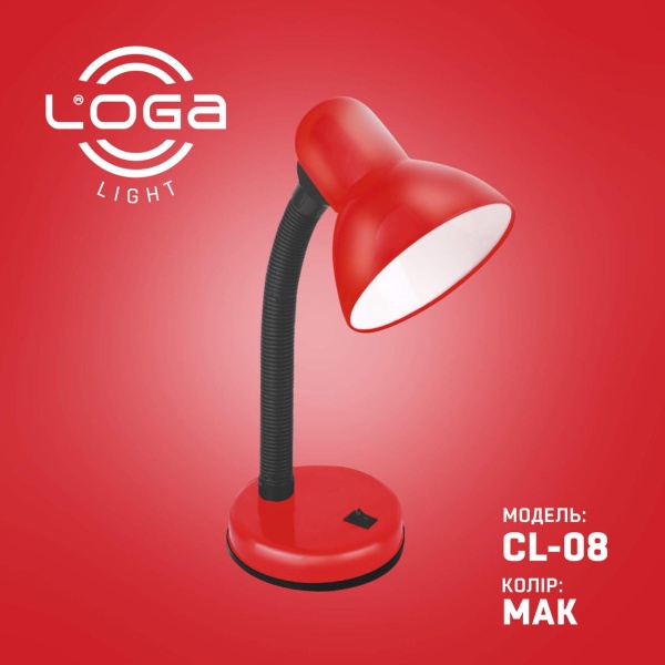 Настільна лампа червона, "Мак" Е27 (ТМ LOGA ® Light)