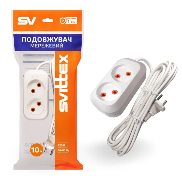 Подовжувач 10 м на 2 розетки 2200Вт 220В 10А SVITTEX