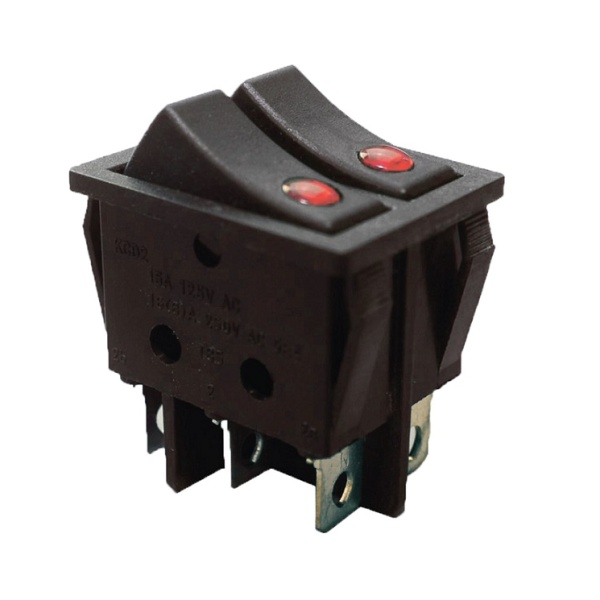 KCD2-2101EN R+R/B 220V Перемикач 2 клав. червоний з підсвічуванням TNSy