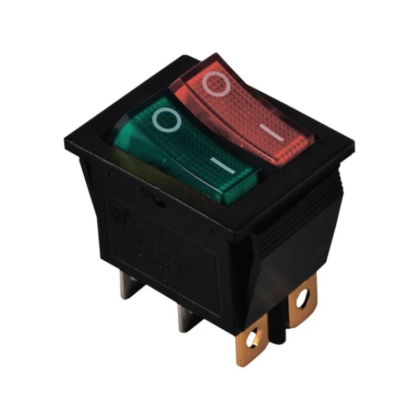 KCD2-2101N G+R/B 220V Перемикач 2 клав. зелений + червоний з підсвічуванням TNSy