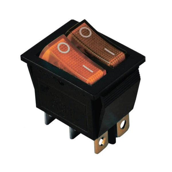 KCD2-2101N Y+Y/B 220V Перемикач 2 клав. жовтий + жовтий з підсвічуванням TNSy