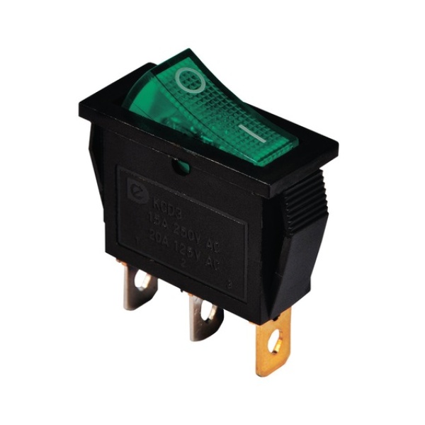 KCD3-101N G/B 220V Перемикач 1 клав. зелений з підсвічуванням TNSy