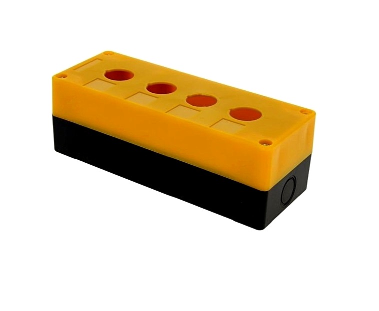 korpus-kp104-dlya-knopok-4-mesta-zheltyj.jpg Корпус КП104 для кнопок, 4 місця, жовтий TNSy - Зображення 1